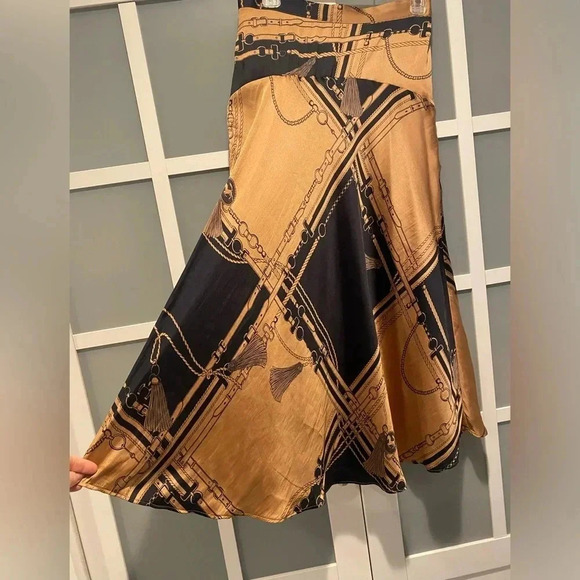 Ann Taylor Navy/Gold Equestrian Midi Silk Satin Feel A-Line Skirt Women’s 2 NWOT - Picture 6 of 14